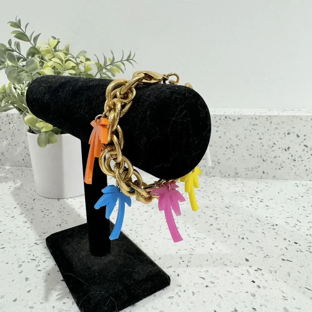 Gold Chain Chunky Link Bracket With Palm Tree Charms Cosmetic Tropical